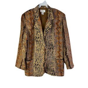 Vintage 80s Streetwear Blazer Silk Animal Mixed Media Lightweight